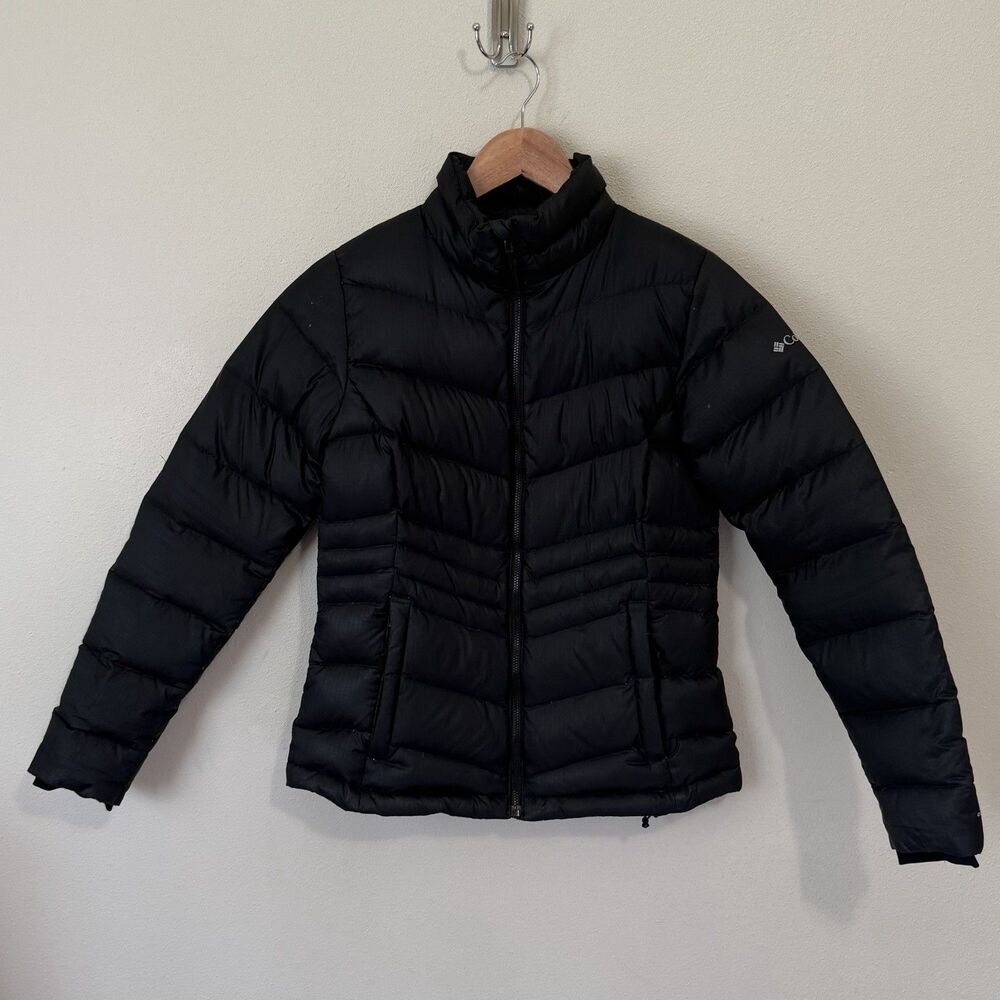 Columbia Omni Heat 650 Fill Down Puffer Jacket Womens M Black Zip Up Outdoor